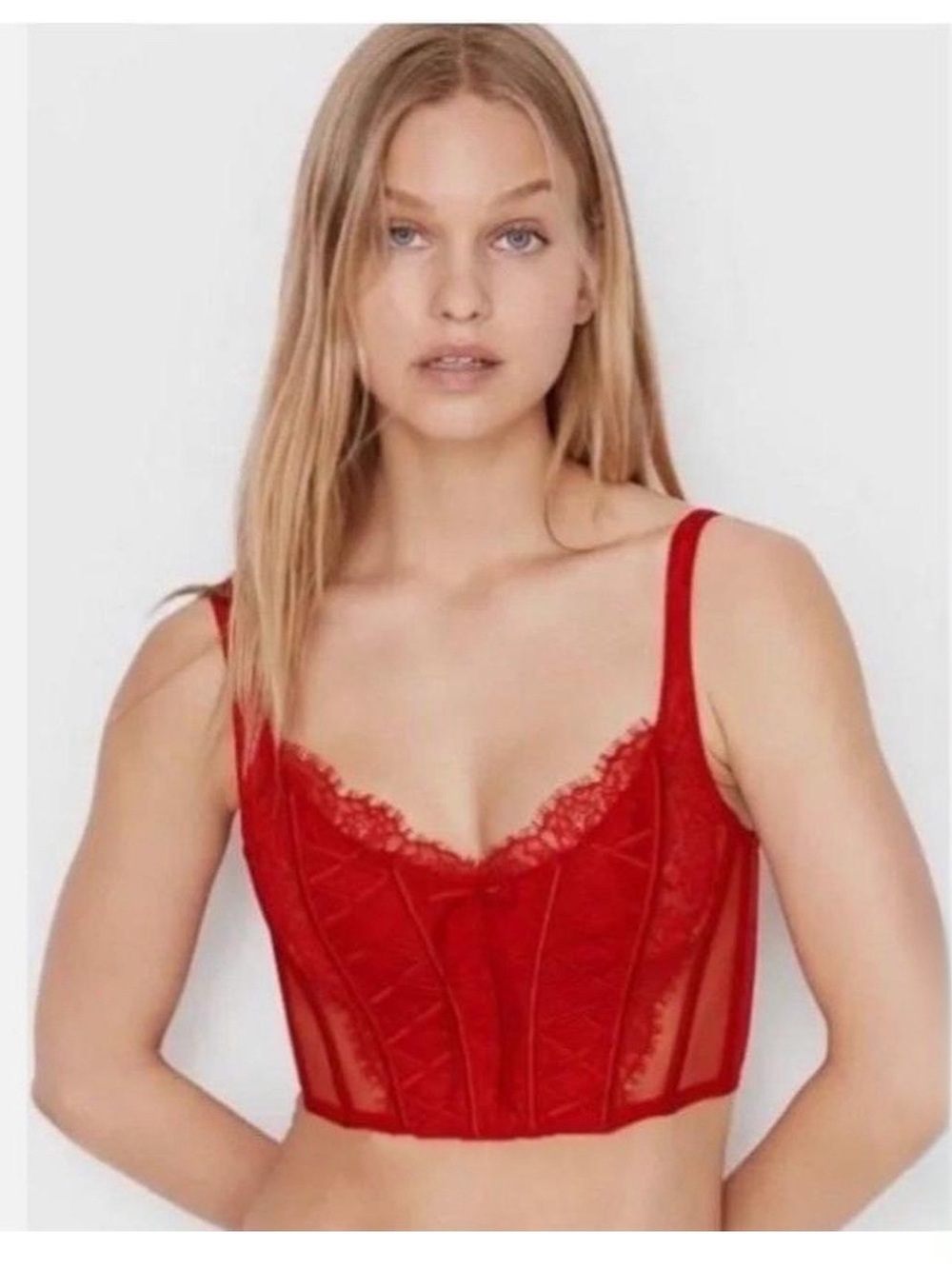 Victorias Secret Red Lace Longline Bustier Corset Tank Top - Women Intimates M
